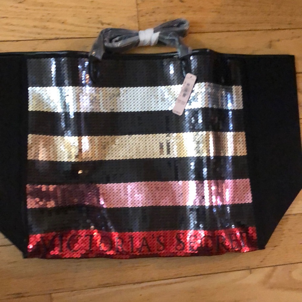 Victoria's Secret Black and Red Sequin Tote Bag